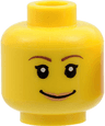 Minifigure, Head Female Reddish Brown Thin Eyebrows, Black Single Eyelashes, Nougat Lips, Wide Grin Pattern
