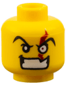 Minifigure, Head Male Angry Eyebrows and White Left Eye with Red Scar, Evil Grin with Teeth Pattern