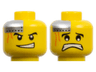Minifigure, Head Dual Sided Power Miner Silver Plate and Orange Scars, Determined / Scared Pattern
