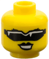 Minifigure, Head Female Black Eyebrows and Lips, Sunglasses with Single Lens and White Reflections, Open Mouth Smile with Teeth Pattern