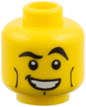 Minifigure, Head Male Black Crooked Eyebrows, Vertical Cheek Lines, White Mouth and White Pupils Pattern