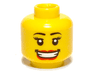 Minifigure, Head Female with Black Eyebrows, Eyelashes, Red Lips, Wide Open Mouth Smile with Teeth and Dimples Pattern