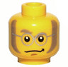 Minifigure, Head Dark Tan Thick Eyebrows, Right Raised, Long Sideburns, Round Glasses with Silver Frames, Medium Nougat Chin Dimple, Smirk Pattern