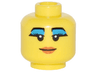 Minifigure, Head Female Black Eyebrows, Eyelashes with Thick Dark Azure Eye Shadow, Smile and Dark Orange Lips Pattern