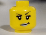 Minifigure, Head Female Black Arched Eyebrows, Eyelashes, Smirk with Silver Lips Pattern