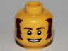 Minifigure, Head Male Brown Bushy Sideburns, Thin Eyebrows, White Pupils and Open Mouth Smile Pattern
