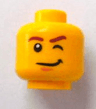 Minifigure, Head Reddish Brown Eyebrows, Left Eye Wink, Lopsided Grin with Dimple Pattern