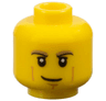 Minifigure, Head Dark Tan and Black Eyebrows, Upper Eyelids, Medium Nougat Cheek Lines and Chin Dimple, Lopsided Grin Pattern
