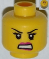 Minifigure, Head Female with Dark Pink Lips, Black Eyelashes and Angry Eyebrows, Crease under Eye, White Teeth Pattern