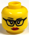 Minifigure, Head Female Glasses, Eyelashes and Red Lips Pattern
