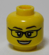 Minifigure, Head Female Black Glasses, Dark Brown Eyebrows, Medium Nougat Lips, and Open Mouth Smile with Teeth Pattern