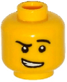 Minifigure, Head Black Eyebrows, Left Raised Eyebrow, Lopsided Open Mouth Smile with Teeth Pattern