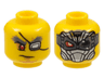 Minifigure, Head Dual Sided Bushy Eyebrows, Red Right Eye, Silver Eye Patch Left Eye / Silver Mask, Red Eye and Black Eye Pattern
