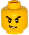 Minifigure, Head Black Thick Angry Eyebrows, Lopsided Open Smile Pattern