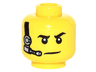 Minifigure, Head Black Eyebrows, White Pupils, Black and Silver Headset Pattern
