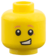 Minifigure, Head Child Dark Orange Eyebrows and Spot under Left Eye, Lopsided Open Grin Pattern