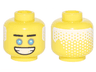 Minifigure, Head Black Straight Eyebrows, Dark Azure Eyes, Wide Open Mouth Smile with Teeth, White Pixelated Hair on Back Pattern