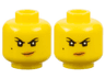 Minifigure, Head Dual Sided Female Black Eyebrows, Single Eyelashes, and Beauty Mark, Nougat Lips, Smirk with Dimple / Scowl with Wrinkle between Eyes Pattern