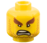 Minifigure, Head Reddish Brown Bushy Eyebrows and Stubble, Wrinkles, Angry Open Mouth Scowl with Teeth Parted Pattern