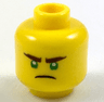 Minifigure, Head Reddish Brown Thick Eyebrows, Green Eyes, Scowl Pattern