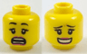 Minifigure, Head Dual Sided Female Black Eyebrows and Eyelashes, Dark Pink Lips, Scared / Open Mouth Smile with Teeth Pattern