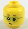 Minifigure, Head Child Medium Nougat Small Eyebrows, Lime Round Glasses, Lopsided Grin Pattern