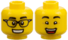 Minifigure, Head Dual Sided Black Eyebrows, Black Glasses and Smile with Teeth / Raised Eyebrows and Open Mouth Smile Pattern