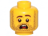Minifigure, Head Dark Brown Beard Stubble, Dark Brown Eyebrows, Left Raised, Open Mouth, Teeth and Tongue, Scared Pattern