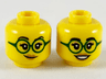 Minifigure, Head Dual Sided Female Black Eyebrows, Eyelashes, Nougat Eye Shadow, Dark Green Glasses, Medium Nougat Lips, Lopsided Grin / Open Mouth Smile with Teeth Pattern