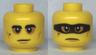 Minifigure, Head Dual Sided Black Eyebrows and Mole, Medium Nougat Cheek Lines, Baggy Eyes / Frown with Black Mask Pattern