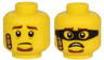 Minifigure, Head Dual Sided Brown Eyebrows and Goatee, Bandage,  Sad / Scared Face with Black Mask Pattern