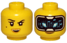 Minifigure, Head Dual Sided Female Black Eyebrows, Beauty Mark, Smile / HUD with Black Screen, Medium Azure Highlights Pattern