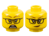 Minifigure, Head Dual Sided Female Reddish Brown Eyebrows, Black Glasses, Nougat Lips, Beauty Mark, Scared / Lopsided Smile Pattern