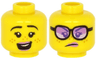 Minifigure, Head Dual Sided Female Lavender Lips, Black Eyebrows, Freckles, Open Mouth with Teeth, Smile / Angry with Glasses Pattern