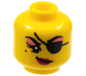 Minifigure, Head Female Black Eyebrows, Eye Patch, and Beauty Mark, Coral Eye Shadow, Magenta Lips Smirk Pattern