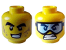 Minifigure, Head Dual Sided Black Thick Eyebrows, Open Mouth Grin with Teeth and Dark Tan Smudges / Bared Teeth with Sports Goggles Pattern