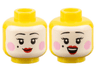 Minifigure, Head Dual Sided Female White Face, Black Eyebrows, Beauty Mark, Bright Pink Circles on Cheeks, Red Lips, Grin / Open Mouth Smile with Top Teeth Pattern