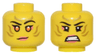 Minifigure, Head Dual Sided Female Gold Stripes Face Paint, Coral Lips and Eye Shadow, Orange Eyes, Lopsided Grin / Bared Teeth Pattern
