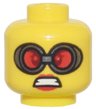 Minifigure, Head Female Goggles with Silver Frames and Red Lenses, Red Lips and Open Mouth Scowl Pattern