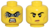 Minifigure, Head Dual Sided Female Black Eyebrows, Medium Nougat Lips and Cheek Lines, Dark Bluish Gray Face Paint, Angry / Closed Mouth Frown Pattern