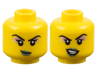 Minifigure, Head Dual Sided Female Black Eyebrows, Single Eyelashes, Metallic Pink Eye Shadow, Silver Dots, Metallic Light Blue Lips, Smirk / Lopsided Open Mouth Smile with Teeth Pattern