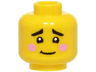 Minifigure, Head Black Eyebrows, Bright Pink Cheeks, Worried Lopsided Grin Pattern (BAM)
