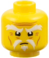 Minifigure, Head White Bushy Eyebrows and Fu Manchu Moustache, Squinted Eyes, Medium Nougat Forehead Creases, Crow's Feet, and Cheek Lines Pattern