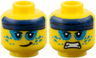 Minifigure, Head Dual Sided Dark Blue Headband, Dark Azure Splotches Around Eyes and Cheeks, Lopsided Grin / Fierce Pattern
