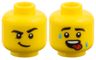Minifigure, Head Dual Sided, Black Eyebrows, Lopsided Smirk / Sweat Drops and Red Tongue Pattern