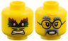 Minifigure, Head Dual Sided, Dark Red and Dark Green Eye Paint, Metallic Pink Eyes, Pencil Moustaches / Light Bluish Gray Eyebrows and Moustache, Black Glasses Pattern