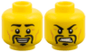 Minifigure, Head Dual Sided, Black Eyebrows and Fu Manchu, Medium Nougat Ages Lines, Smile / Scowl Pattern