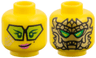 Minifigure, Head Dual Sided Female, Glasses with Lime Lenses, Gold Stripes on Cheek, Dark Pink Lips / Gold Dragon Mask with Bright Green Eyes Pattern