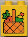 Duplo, Brick 1 x 2 x 2 with Picnic Basket with Carrots and Drink Pattern