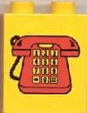 Duplo, Brick 1 x 2 x 2 with Red Telephone with Yellow Buttons Pattern